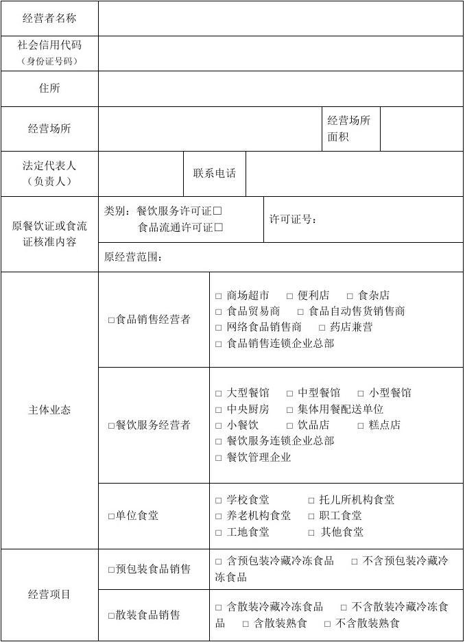 食品经营许可证换证申请表填写指南